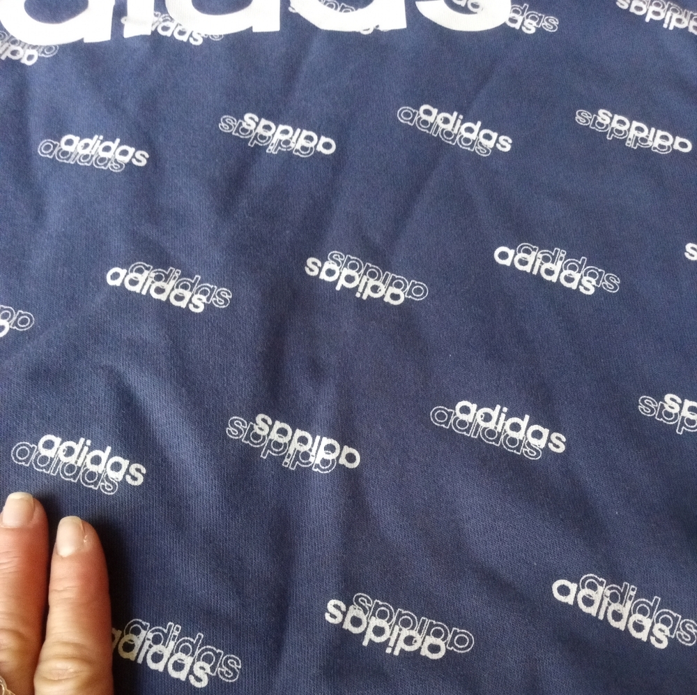 Adidas Favorite Trefoil Tech Indigo Blue All Over Print Logo Sweatshirt Sweater - Picture 10 of 14